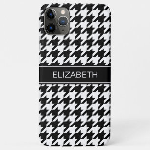 Zwart-witte houndstooth #2 Zwarte naam Monogram iPhone 11 Pro Max Hoesje