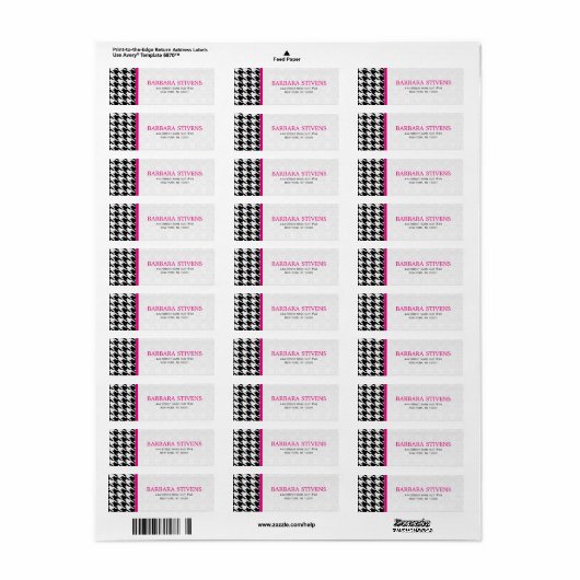 Zwart-witte houndstooth en witte damast etiket (Full Sheet)