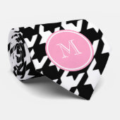 Zwart-witte houndstooth roze monogram stropdas (Opgerold)