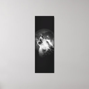 Zwart-witte howling Wolf & Moon Canvas Afdruk