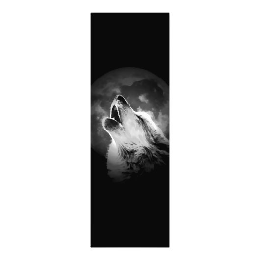 Zwart-witte howling Wolf & Moon Foto Afdruk (Voorkant)