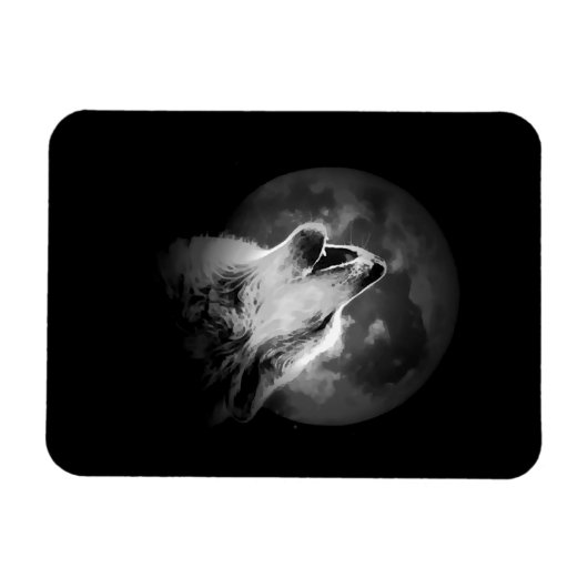 Zwart-witte howling Wolf & Moon Magneet (Horizontaal)