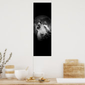Zwart-witte howling Wolf & Moon Poster (Keuken)