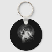 Zwart-witte howling Wolf & Moon Sleutelhanger (Achterkant)