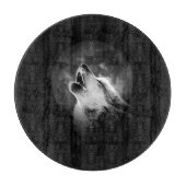 Zwart-witte howling Wolf & Moon Snijplank (Voorkant)