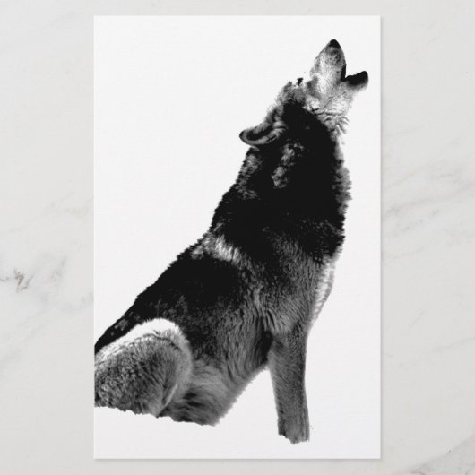 Zwart Witte Huilende Wolf Briefpapier (Voorkant)
