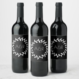 Zwart Witte Huwelijks Krans Eet- en Dranklabel Set Wijn Etiket