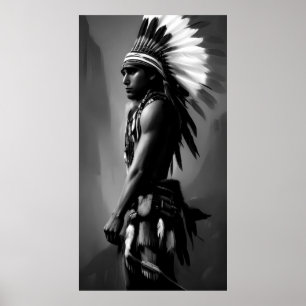 Zwart Witte Indiaan man Monochroom Poster