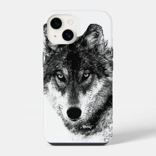 Zwart Witte Inspirerende Wolf Ogen iPhone 14 Hoesje