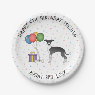 Zwart-witte Italiaanse Greyhound-hond Verjaardag Papieren Bordje