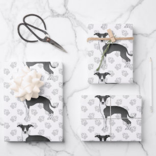 Zwart-witte Italiaanse Greyhound-honden met poten Inpakpapier Vel