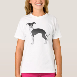 Zwart-witte Italiaanse Windhond Mopshond Cute Cart T-shirt