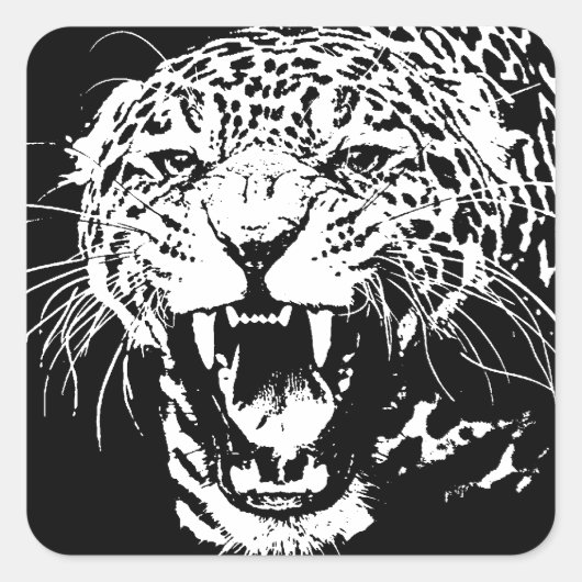 Zwart-witte jaguar vierkante sticker (Voorkant)