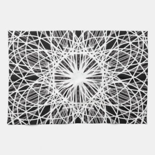 Zwart-witte Kaleidoscoop Flower Star Theedoek
