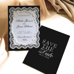 Zwart Witte Kant Doily Oude Geld Huwelijk Save The Date