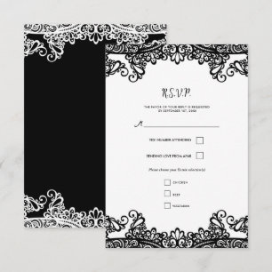 Zwart & Witte Kant Elegante Trouw-RSVP RSVP Kaartje