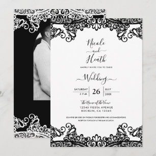 Zwart & Witte Kant Elegante Trouwjurk Kaart