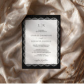 Zwart Witte Kant Frame Monogram QR Code Bruiloft Kaart