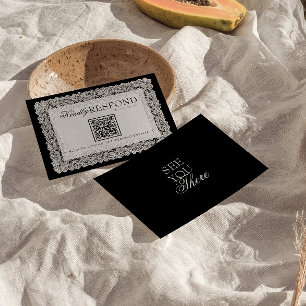 Zwart Witte Kant Oude Geld QR Code Trouwdag RSVP Kaartje