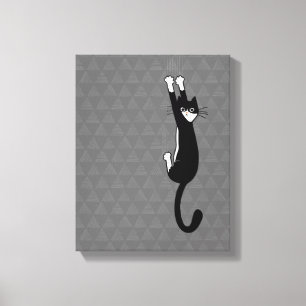 Zwart-witte kat die zich vastklampt Grappige tux Canvas Afdruk