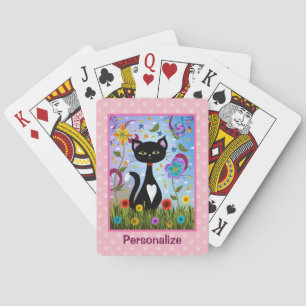 Zwart-Witte Kat In De Tuin Gepersonaliseerd Pokerkaarten