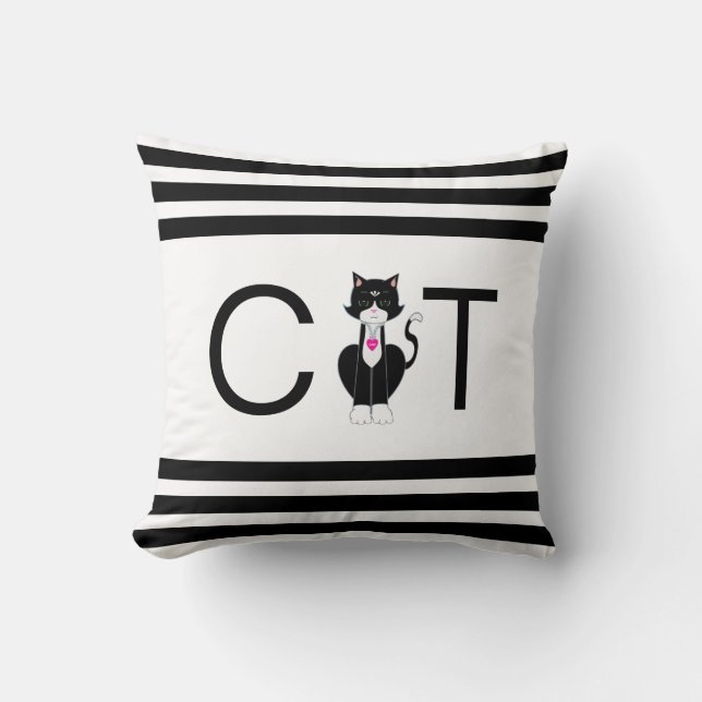 Zwart-witte kat kussen (Voorkant)