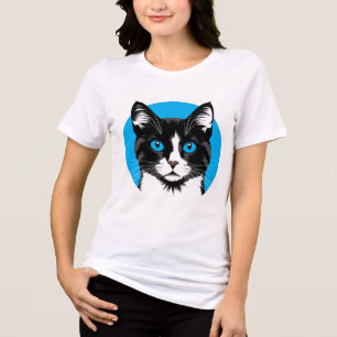 Zwart-witte kat met blauwe ogen Tri-Blend shirt
