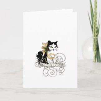 Zwart-witte kat met Kerstmis Feestdagen Kaart