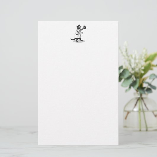 Zwart-witte kat met Top Hat Stationery Briefpapier (Staand voorkant)