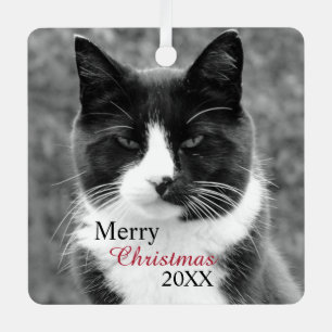 Zwart-witte kat  metalen ornament