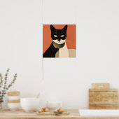 Zwart-witte kat poster (Keuken)
