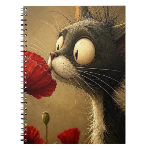 Zwart & Witte Kat Rode Bloem Spiraal Notebook Notitieboek