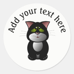 Zwart-witte kat ronde sticker