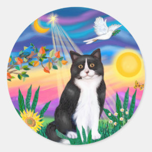 Zwart & Witte Kat - Schemering Ronde Sticker