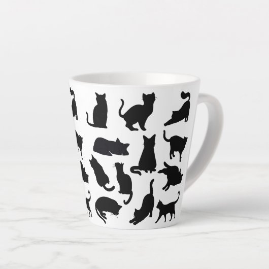 Zwart-witte kat silhouetten latte Mok (Rechterhoek)