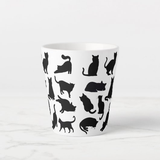 Zwart-witte kat silhouetten latte Mok (Voorkant)