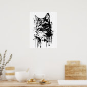 Zwart-witte kat splash poster (Keuken)