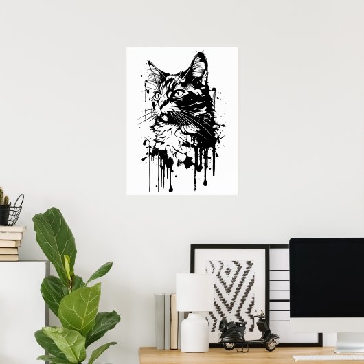 Zwart-witte kat splash poster (Thuiskantoor)