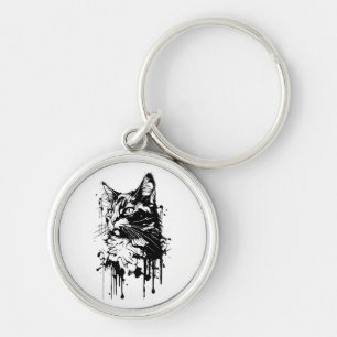 Zwart-witte kat splash sleutelhanger