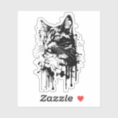 Zwart-witte kat splash sticker (Vel)