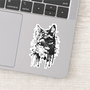 Zwart-witte kat splash sticker