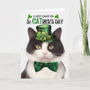 Zwart Witte Kat St. CATrick's Day Geluksbrenger Feestdagen Kaart