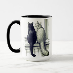 Zwart-witte katten bij het raam mok