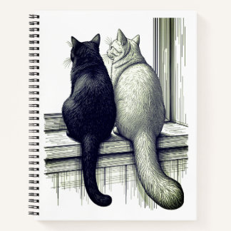 Zwart-witte katten bij het raam notitieboek
