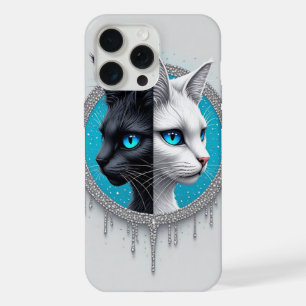 Zwart-Witte Katten Gespleten Portret Met Blauwe Og iPhone 15 Pro Max Hoesje