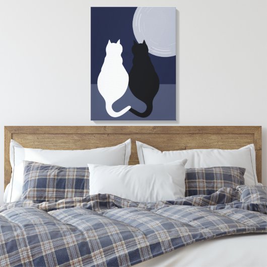Zwart-witte katten in Volle Maan Canvasprint Canvas Afdruk (Insitu (Slaapkamer))