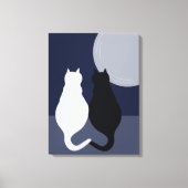 Zwart-witte katten in Volle Maan Canvasprint Canvas Afdruk (Voorkant)