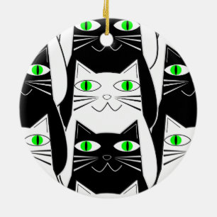 Zwart-witte katten keramisch ornament