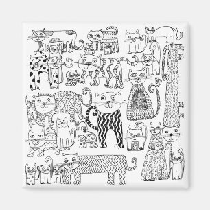 Zwart-witte katten met de hand getekende moderne k magneet