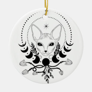 Zwart-Witte Kattenmaan Ruit Zonnevanger Keramisch Ornament